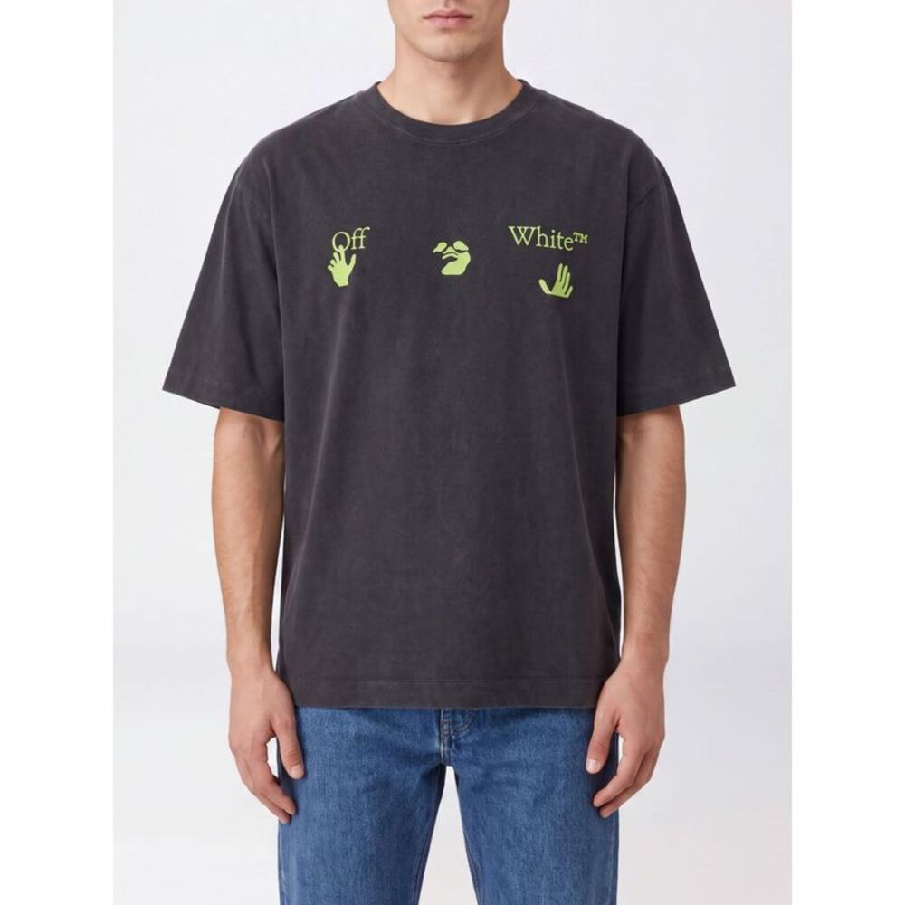 Off-White Men Off-White Short-Sleeved Cotton T-Shirt With Contrast Logo Print